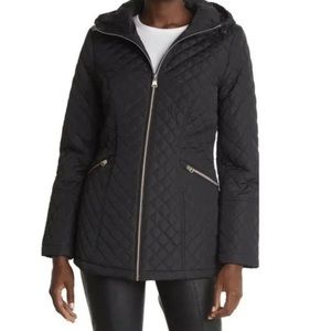 NWOT KENNETH COLE NY Women Quilted Anorak Jacket Black Zipper Hood